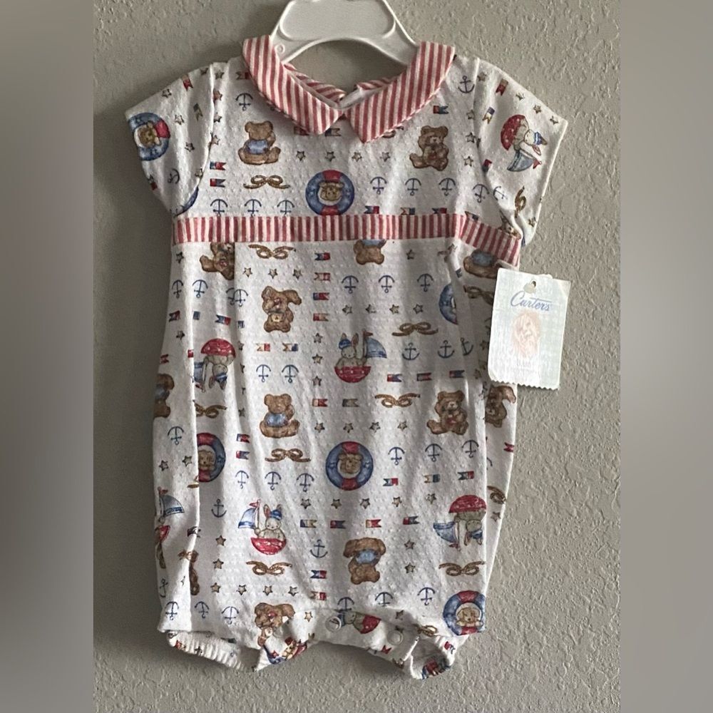 NWT Baby Boy Vintage Carter’s nautical patriotic Onesie romper Bear 6-9m months